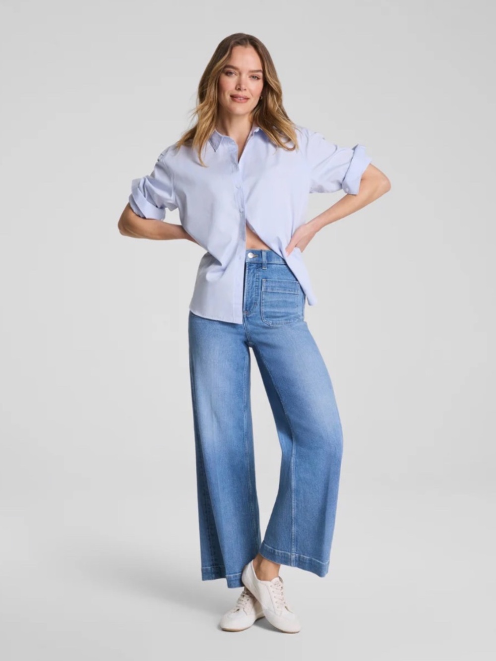 NWT SPANXshape® Authentic 360 Cropped Wide Leg Jeans with Patch Pockets Petite L